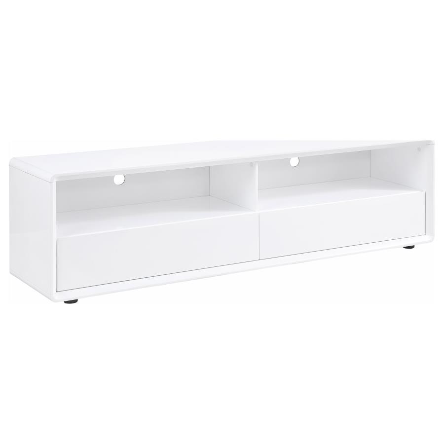 Ellice 71" TV Stand Media Console – White High Gloss Engineered Wood, Minimalist Modern Design with 2 Spacious Drawers for Living Room Storage