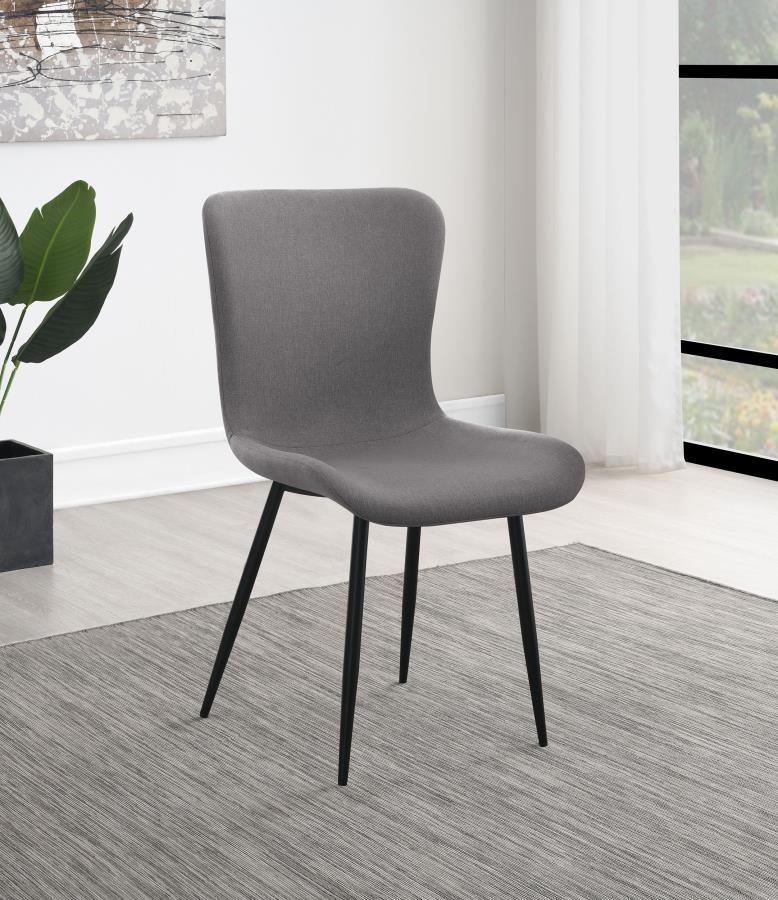 Horizon Upholstered Dining Side Chair Set of 2 in Taupe – Modern Contoured Seat with Grey Linen-Like Fabric & Black Metal Legs for Stylish Dining Rooms