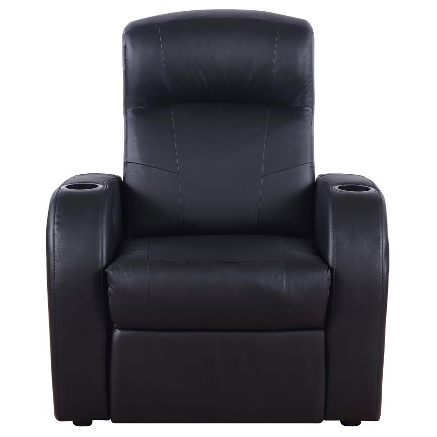 Cyrus Upholstered Track Arm Recliner – Black, High Back Cushion, Rounded Edges, Modern Home Theater Chair, Comfortable Movie Night Seating