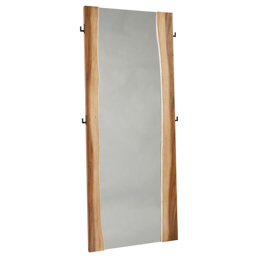 Winslow Standing Floor Mirror – Full-Length Wooden Frame in Smokey Walnut with Coffee Bean Accents, Curved Edge Design, Bedroom & Walk-In Closet