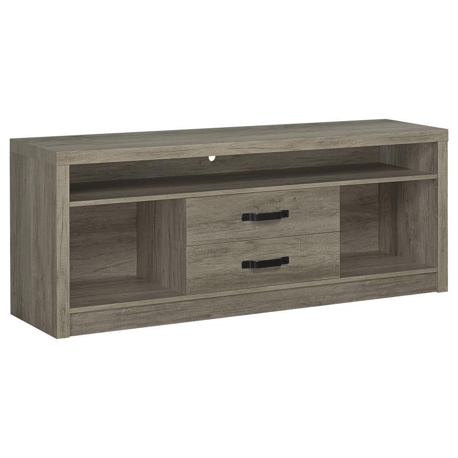 Burke 2-Drawer Engineered Wood TV Stand – Gray Driftwood, Modern Media Console with Open Shelves, Slide-Out Storage Drawers, Contemporary Living Room