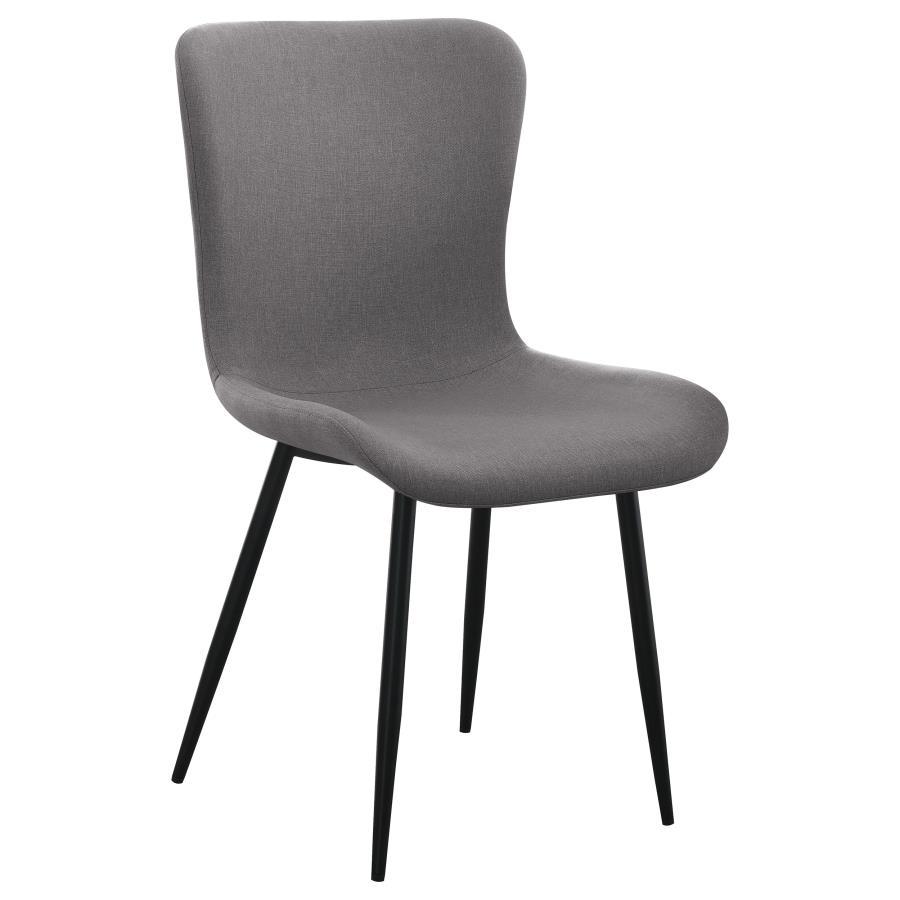 Horizon Upholstered Dining Side Chair Set of 2 in Taupe – Modern Contoured Seat with Grey Linen-Like Fabric & Black Metal Legs for Stylish Dining Rooms