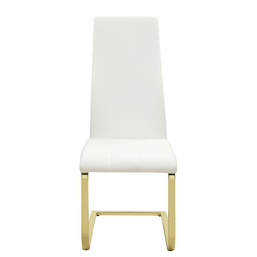 Montclair Upholstered Dining Side Chair (Set of 4) – Modern Floating Cantilever Design with White Faux Leather and Gold Metal Legs