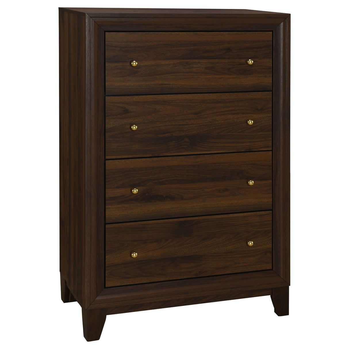 Welsley 4-Drawer Chest of Drawers – Walnut Finish with Gold Knobs, Scratch-Resistant Engineered Wood, Modern Bedroom Storage Solution