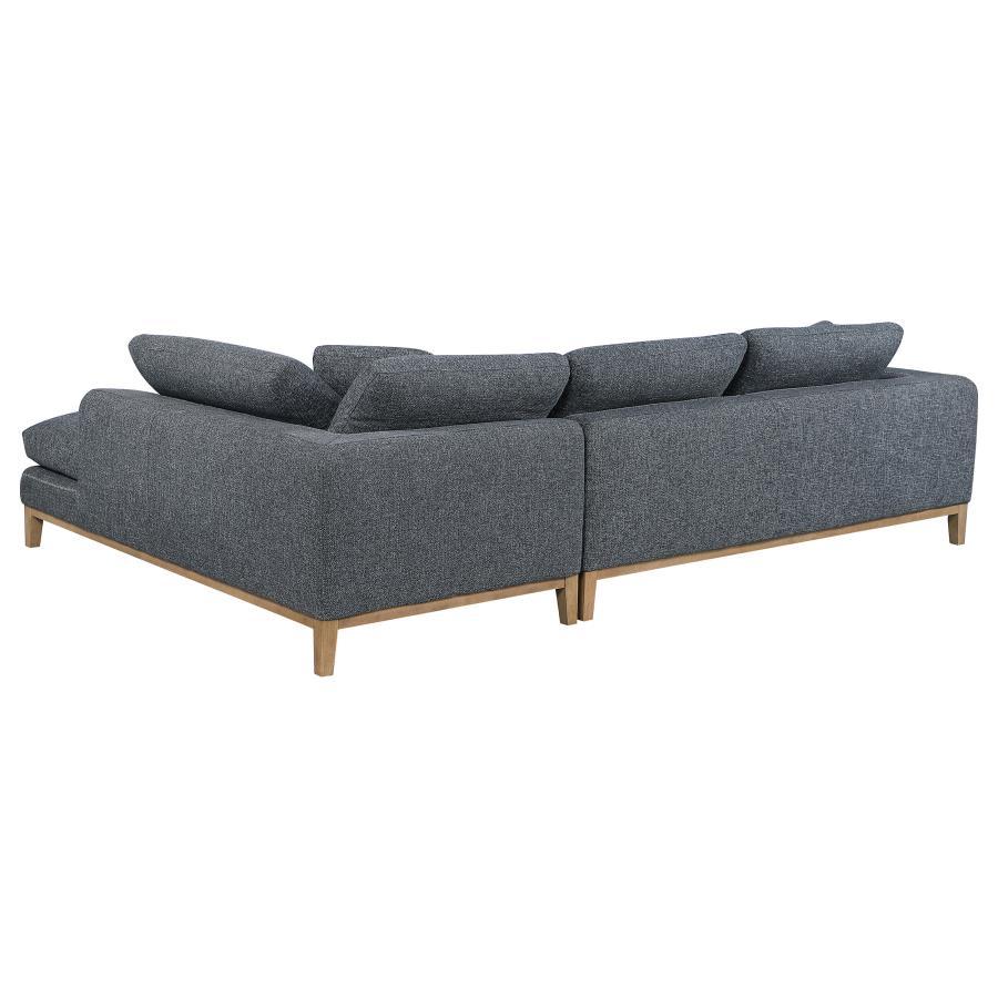 Persia Upholstered Track Arm Sectional Sofa – Gray Mid-Century Modern Design with Contrast Blanket Stitching & Cozy Chaise End