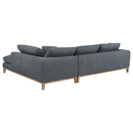Persia Upholstered Track Arm Sectional Sofa – Gray Mid-Century Modern Design with Contrast Blanket Stitching & Cozy Chaise End