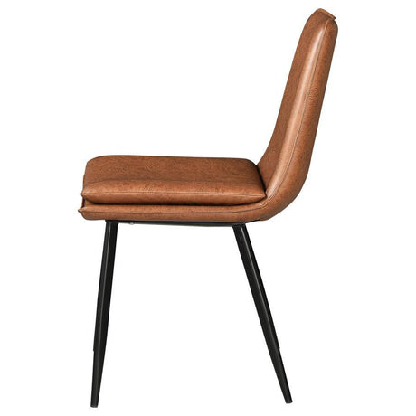 Ortega Upholstered Dining Side Chairs Set of 2 - Coffee Faux Leather, Armless Design, Padded Seat, Black Metal Tapered Legs, Modern Transitional Style