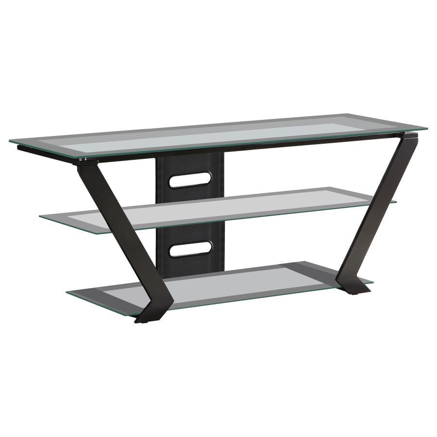 Donlyn 2-Tier Metal TV Stand With Glass Shelves – Black Finish, Modern Contemporary Design with Tempered Glass Top and Extra Storage Shelves