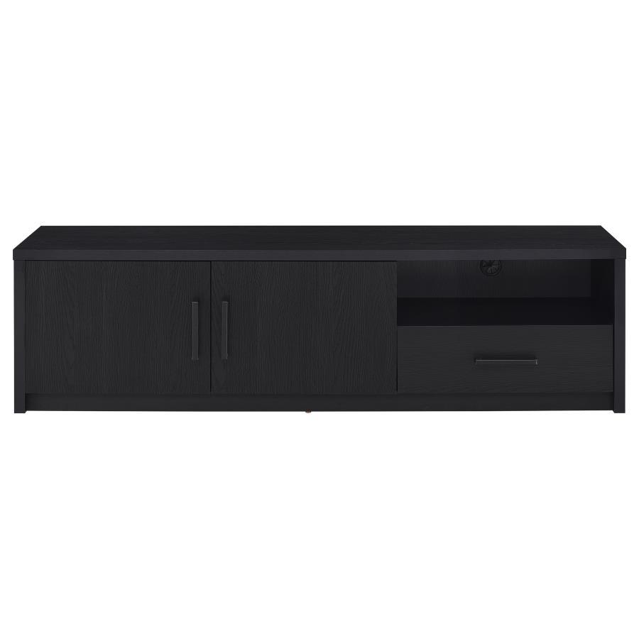 Murray 70" 2-Door TV Stand Media Console in Black with Scratch-Resistant Laminate, Open Cubby, Drawer Storage, and Sleek Modern Design
