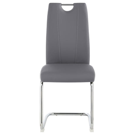 Brooklyn Upholstered Dining Side Chair Set of 4 in Gray – Modern Cantilever Design with Two-Tone Leatherette, Polished Chrome Base & Retro Flair