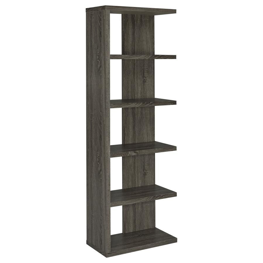 Harrison – 5-Shelf Bookshelf with Weathered Gray Finish, Open and Backed Shelves, Engineered Wood Build, and Modern Storage Display