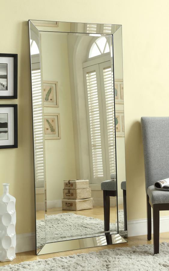 Barnett Full Length Floor and Wall Mirror - Silver Beveled Frame, Modern Vertical or Horizontal Display, Bedroom, Hallway, or Dressing Room Accent