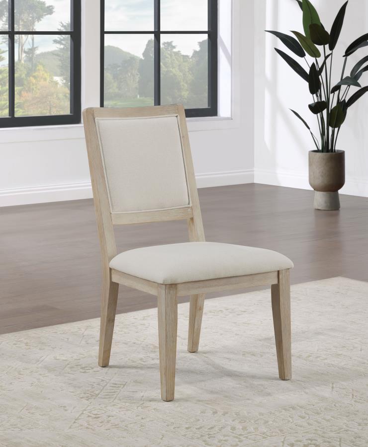 Trofello Cushioned Dining Side Chairs Set of 2 – White Washed Farmhouse Style with Soft Beige Upholstery and Tapered Wood Legs for Dining