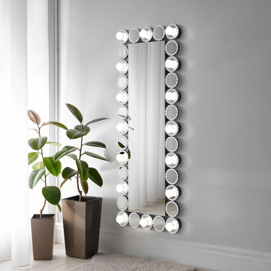 Aghes Wall Mirror with LED Lighting – Silver Hollywood Style Full-Length Accent Mirror with 16 Lights for Glamorous Entryway or Bedroom