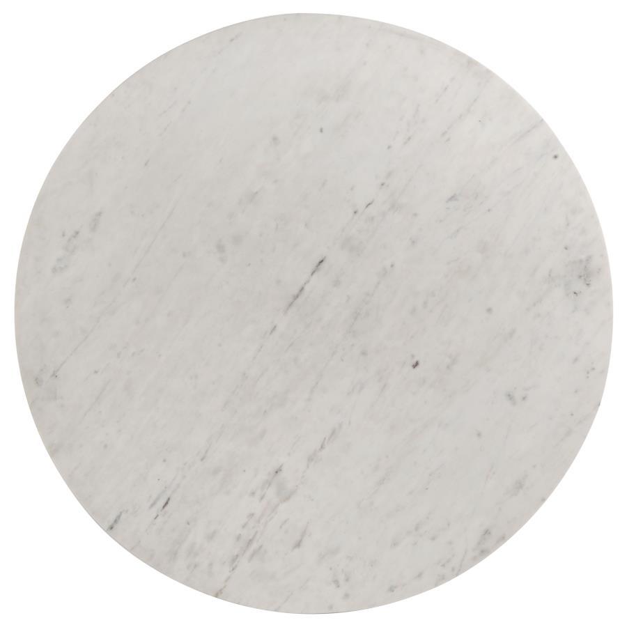 Astoria Round Genuine White Marble Coffee Table – Avant-Garde Design with Triple Cylindrical Pedestal Base