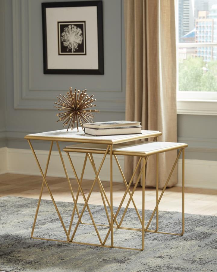 Bette 2 Piece Marble Top Nesting Table Set – White Marble with Gold Iron Base, Modern Glam Rectangular Accent Tables, Contemporary Living Room Decor