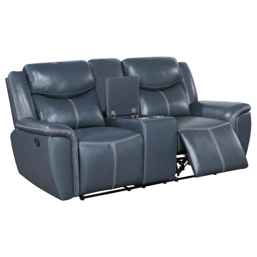Sloane Upholstered Padded Arm Reclining Loveseat – Blue Faux Leather, Dual Recliners, Plush Foam Cushions, Modern Living Room Comfort