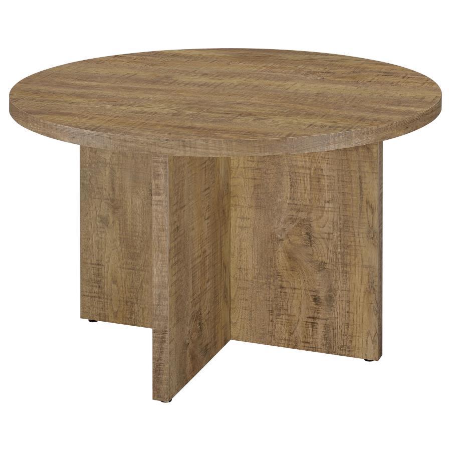 Jamestown Round Composite Wood Dining Table – Mango Finish, Durable Solid Tabletop, Sturdy Pedestal Base, Modern Circular Design for Kitchen or Dining Room
