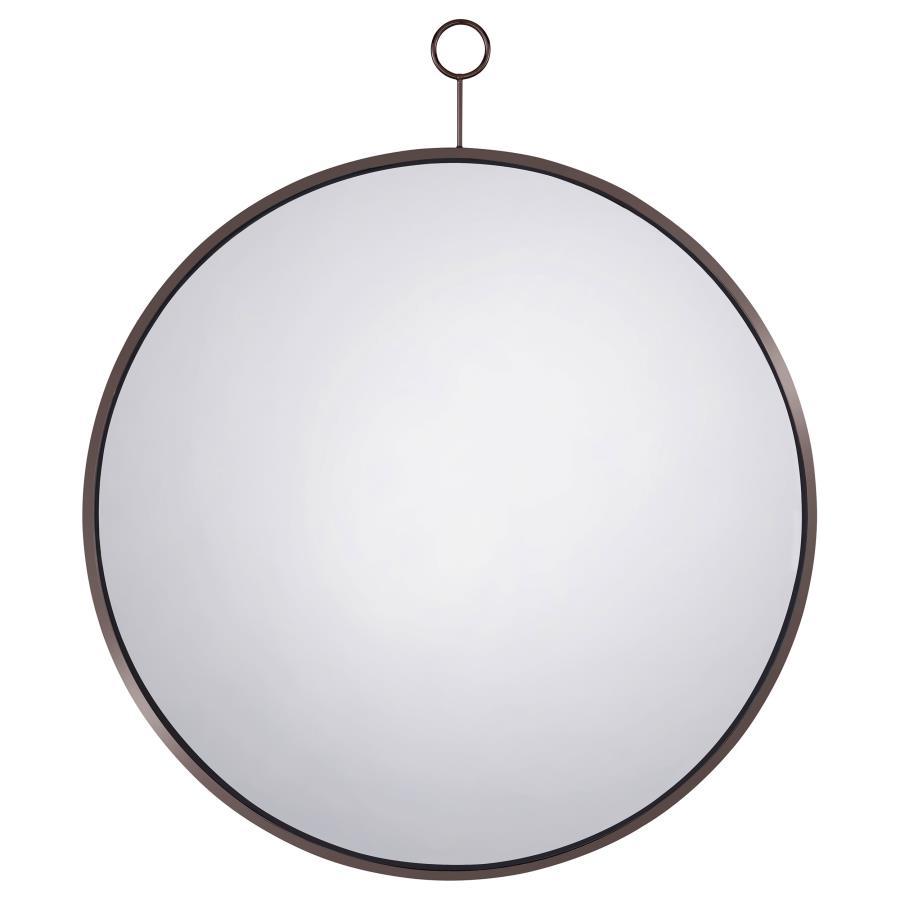 Gwyneth Round Wall Mirror in Black Nickel – Industrial Farmhouse Accent Mirror with Slim Metal Frame & Loop Hanger for Entryway or Bathroom