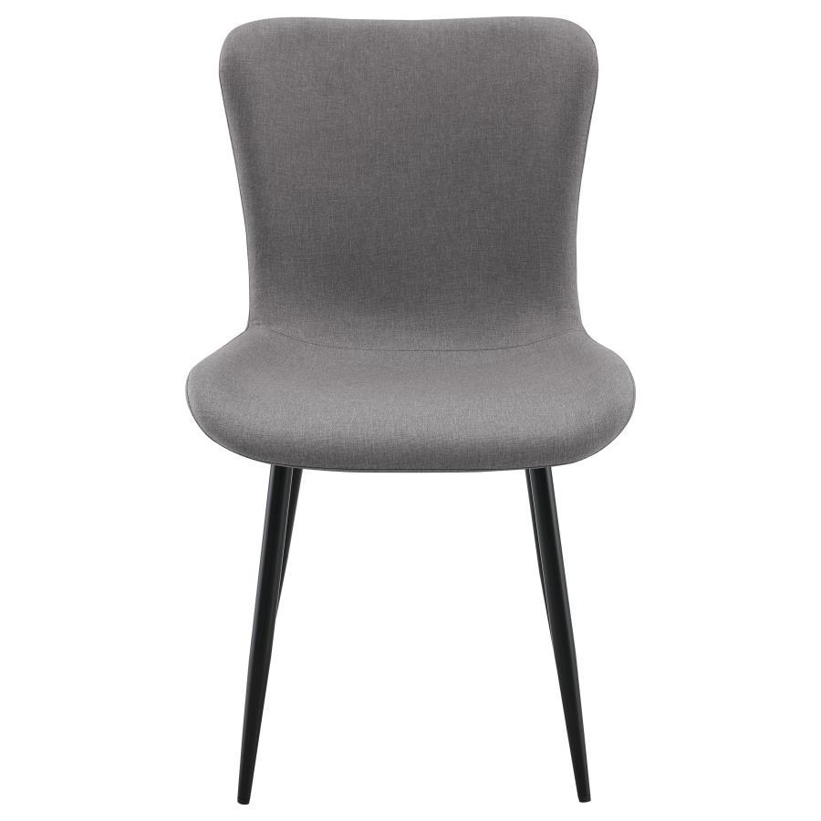 Horizon Upholstered Dining Side Chair Set of 2 in Taupe – Modern Contoured Seat with Grey Linen-Like Fabric & Black Metal Legs for Stylish Dining Rooms