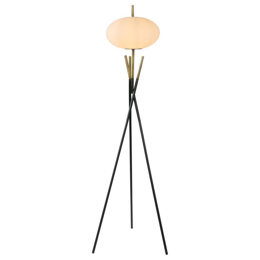 Layton White Orb Shade Tripod Floor Lamp with Frosted Globe Shade, Black & Gold Metal Base, Modern Lighting for Living Room or Bedroom