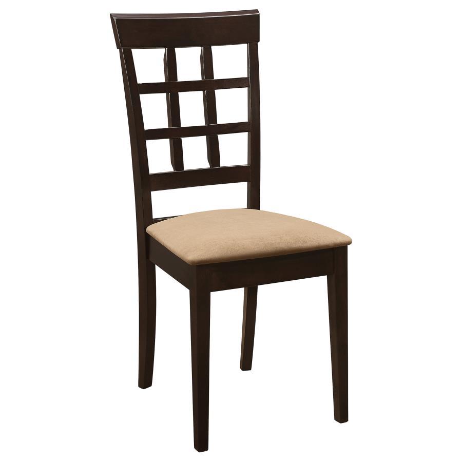 Gabriel Lattice Back Side Chairs – Set of 2 Cappuccino Wooden Dining Chairs with Plush Padded Seats and Stylish Checkered Design for Modern Dining