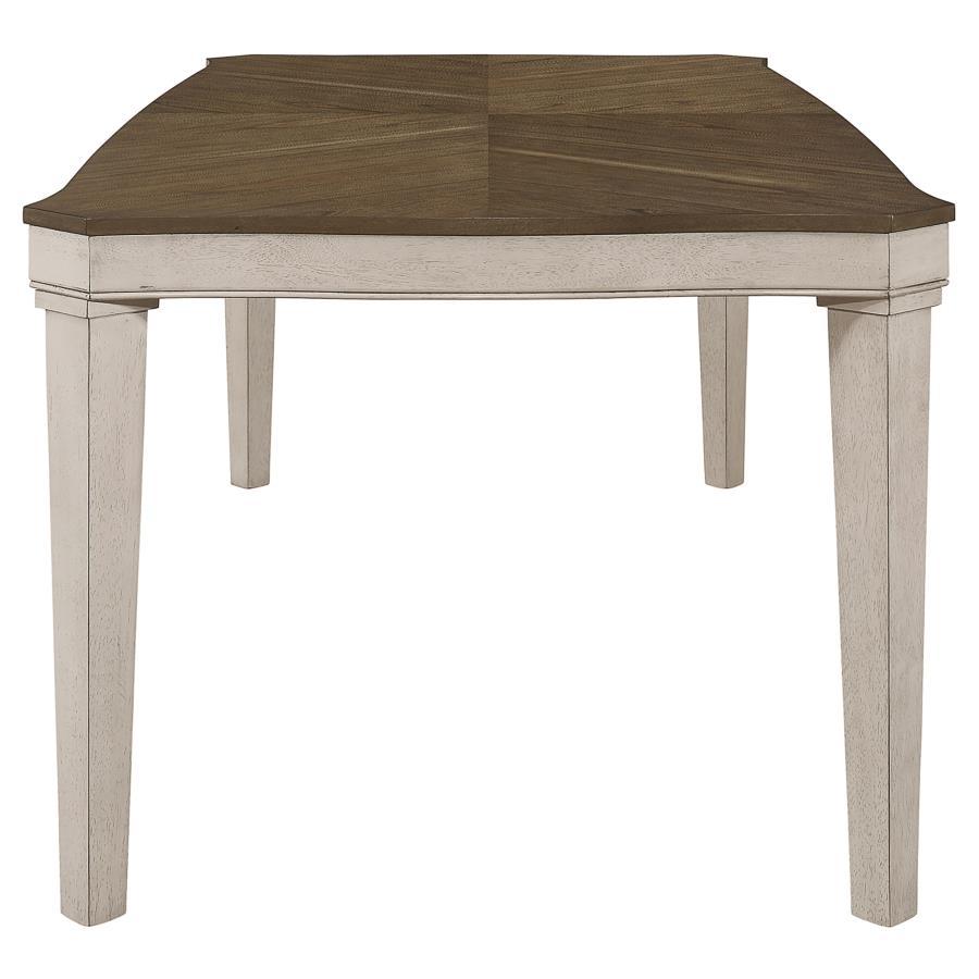 Ronnie Rectangular Wood Dining Table – Rustic Cream Modern Farmhouse Style with Starburst Mindi Veneer Top and Sturdy Asian Hardwood Legs