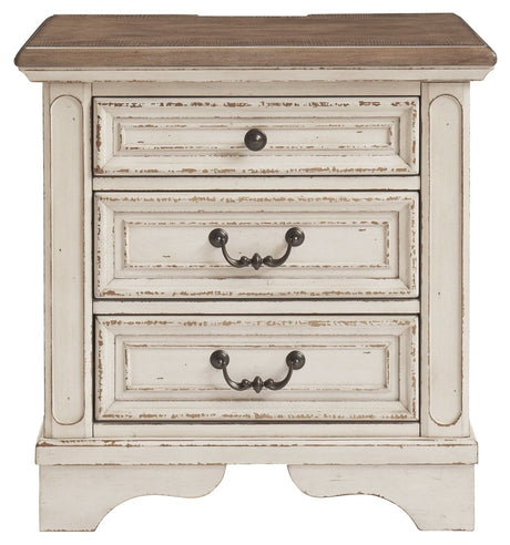 Realyn - Three Drawer Night Stand - White / Brown / Beige