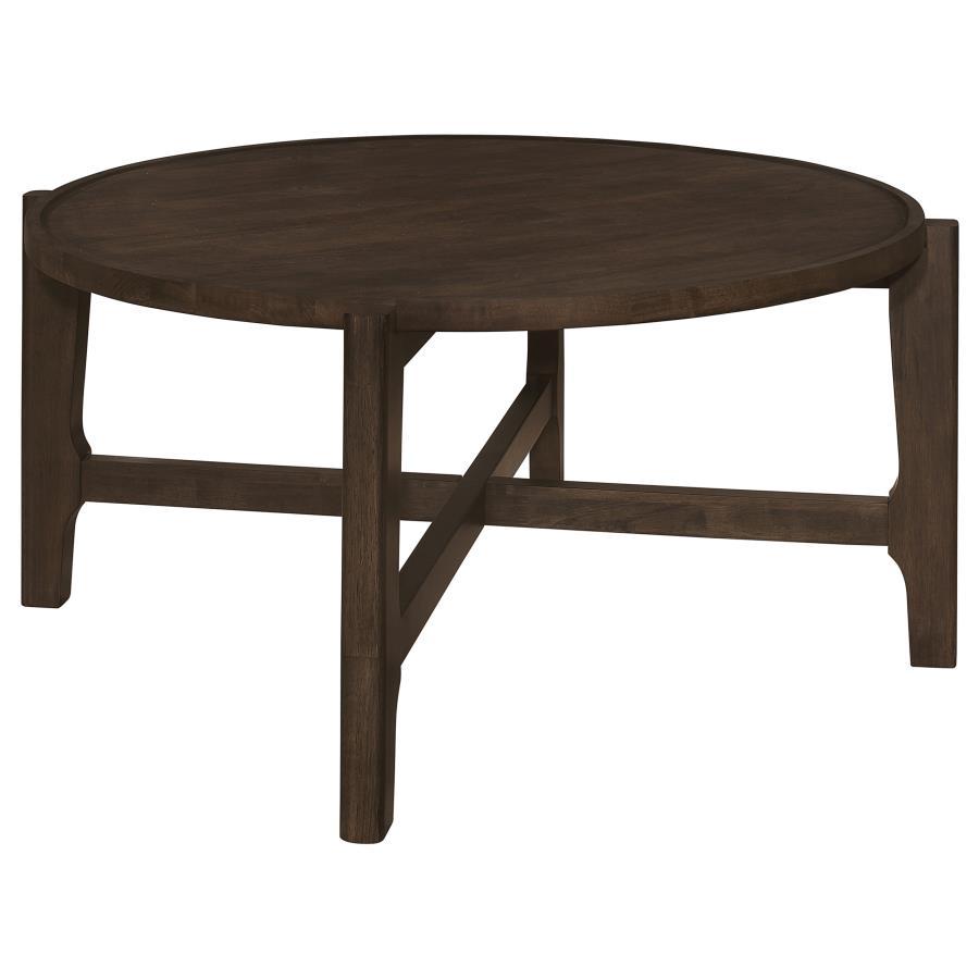 Cota Round Solid Wood Coffee Table – Dark Brown with Intersecting Legs for Timeless Elegance, Durable & Stylish
