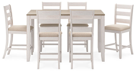 Skempton - Counter Height Dining Table and Bar Stools (Set of 7) - White / Light Brown