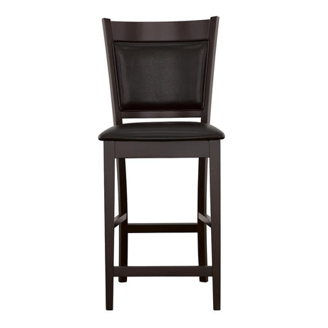 Jaden Upholstered Counter Chair Set of 2 in Black and Espresso – Sleek Counter Height Dining Chairs with Leather-Like Seat & Durable Wooden Frame