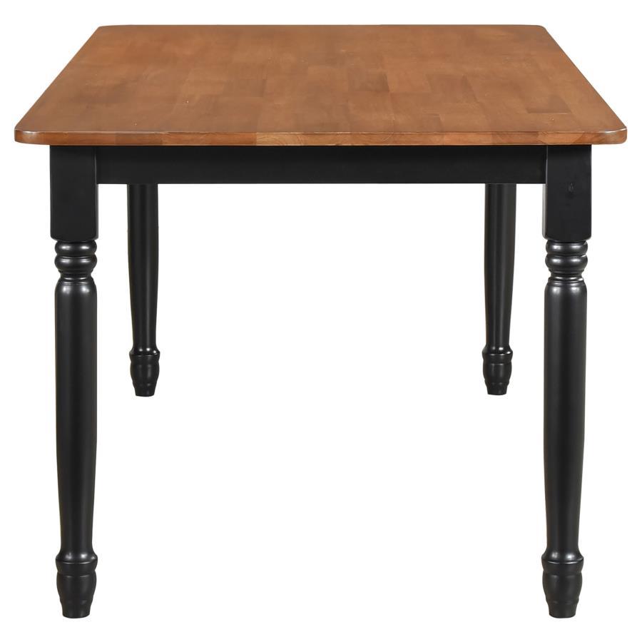 Hollyoak Rectangular Wood Dining Table – Walnut Top with Black Base, Turned Legs, Asian Hardwood Construction, Compact Farmhouse Style, Seats 4–6