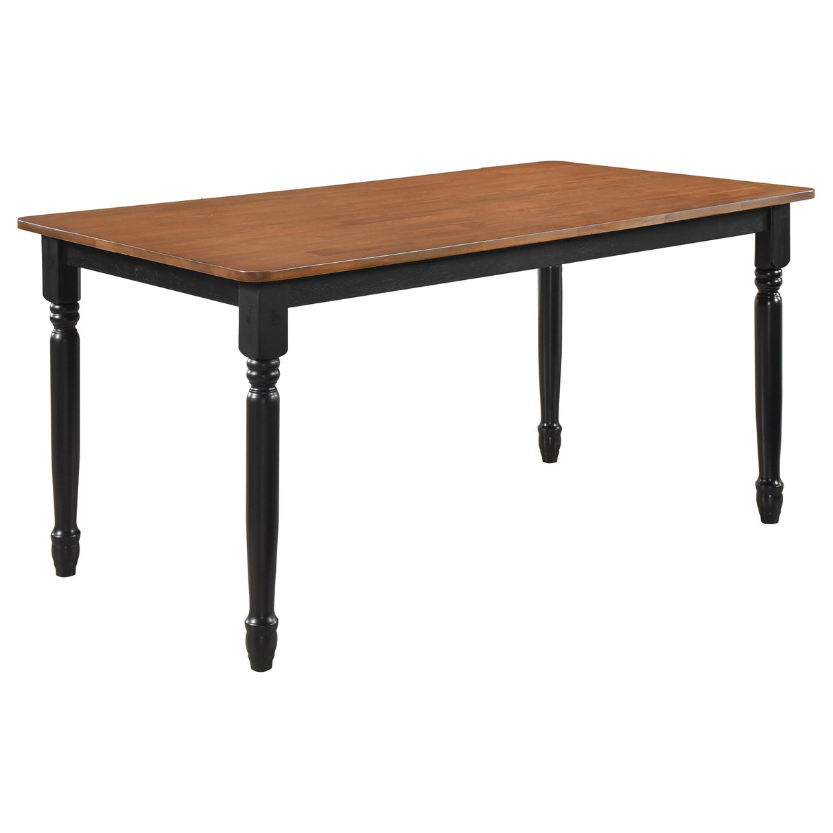 Hollyoak Rectangular Wood Dining Table – Walnut Top with Black Base, Turned Legs, Asian Hardwood Construction, Compact Farmhouse Style, Seats 4–6