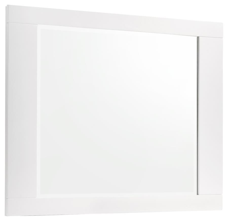 Felicity Dresser Mirror – White High Gloss Rectangular Modern Bedroom Accent, Sleek Design, Reflective Finish, Coordinates with Dresser