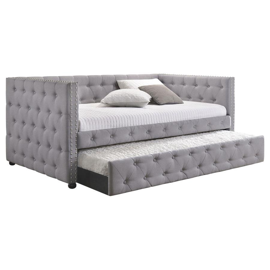Mockern Upholstered Twin Daybed With Trundle – Modern Gray Tufted Design with Extra Sleeping Space for Guests, Lounging, Reading, or TV