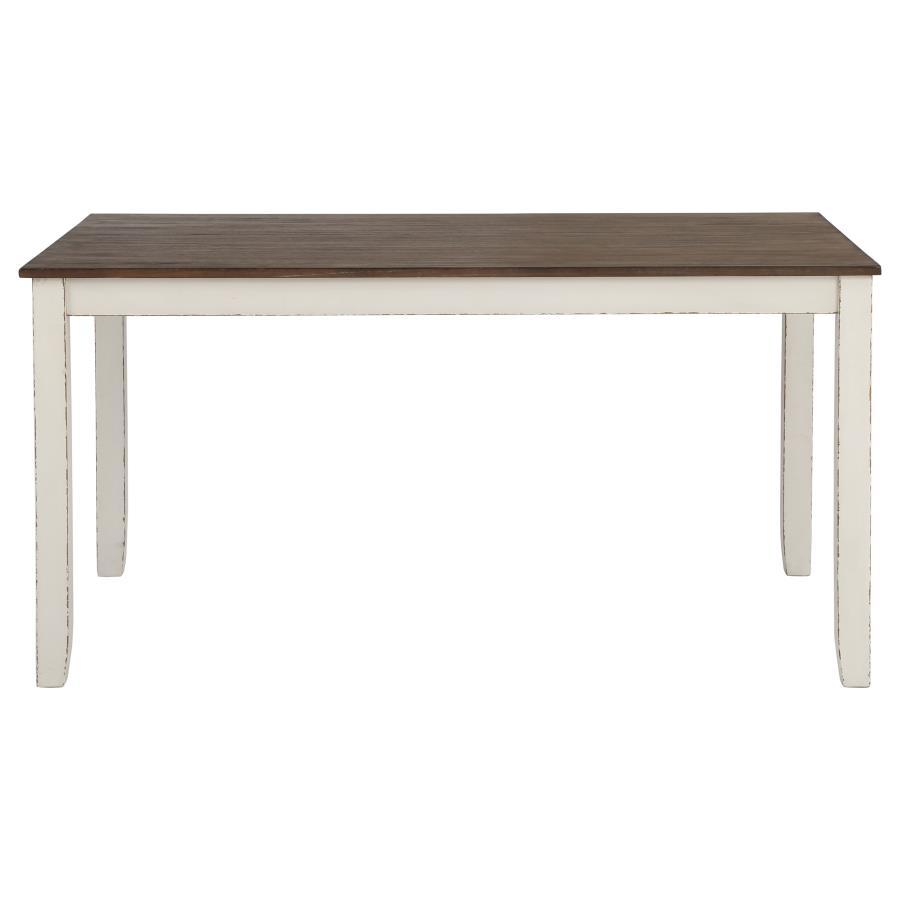 Fortress 7-Piece Rectangular Dining Set in Vintage Vanilla – Farmhouse Table with Chestnut Top & Six Cushioned Double-Cross Back Side Chairs