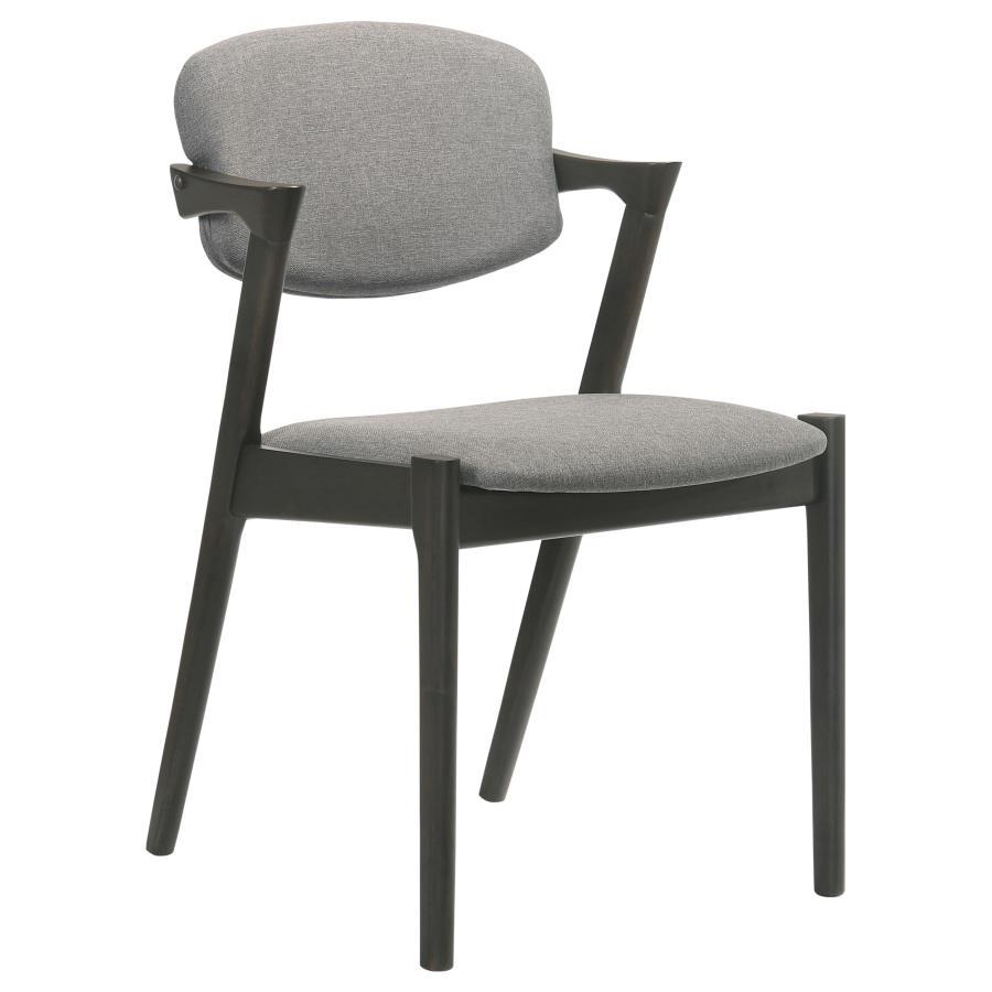 Stevie Padded Wood Dining Arm Chair Set of 2 – Mid-Century Modern Z-Chair, Black Finish, Angled Back Legs, Upholstered Seat and Backrest