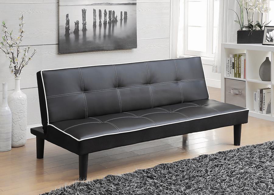 Katrina Upholstered Tufted Convertible Sofa Bed in Black – 67-Inch Modern Sofa Bed with High-Density Foam, Leatherette Upholstery, and Sinuous Spring Support