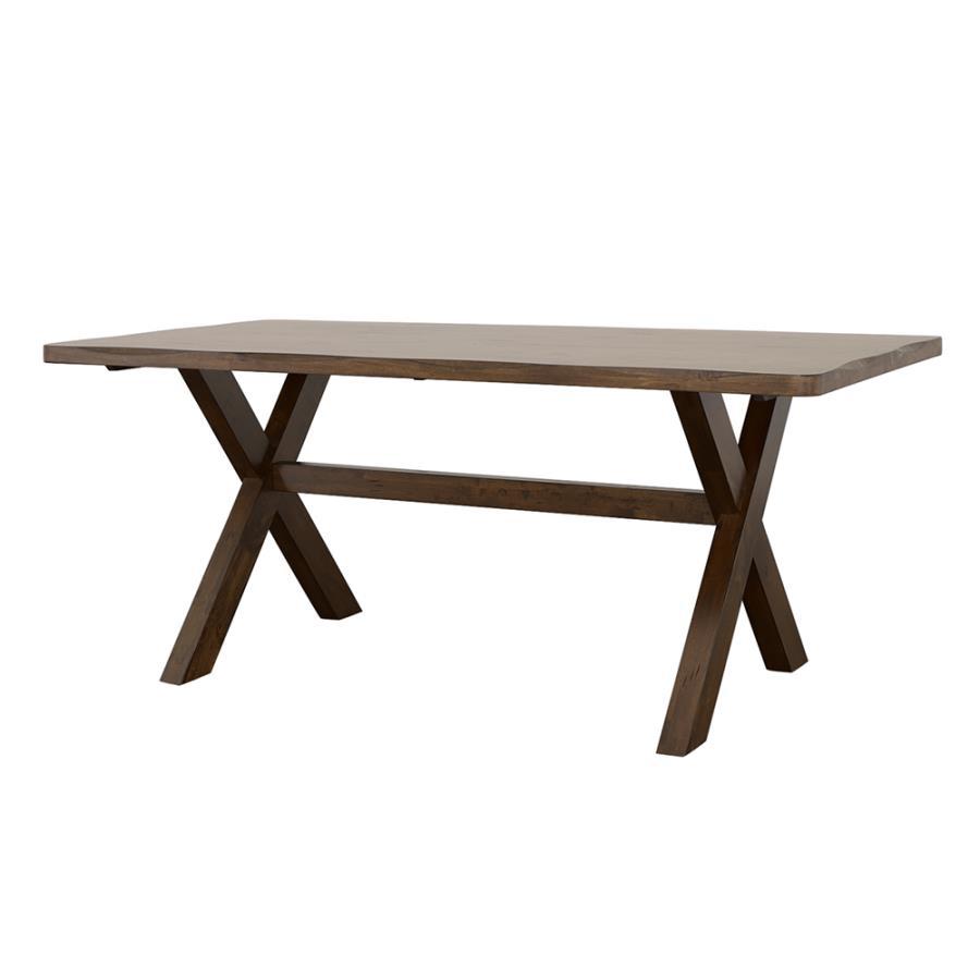 Alston Rectangular Dining Table in Knotty Nutmeg – Solid Hardwood Construction with Distressed Edges, Organic Wood Grain, and Timeless Rustic Charm
