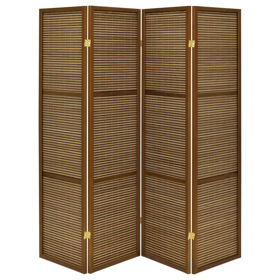 Browning 4-Panel Bamboo Folding Room Divider Screen with FSC Pine Wood Frame in Walnut Finish – Lightweight Shoji Privacy Partition
