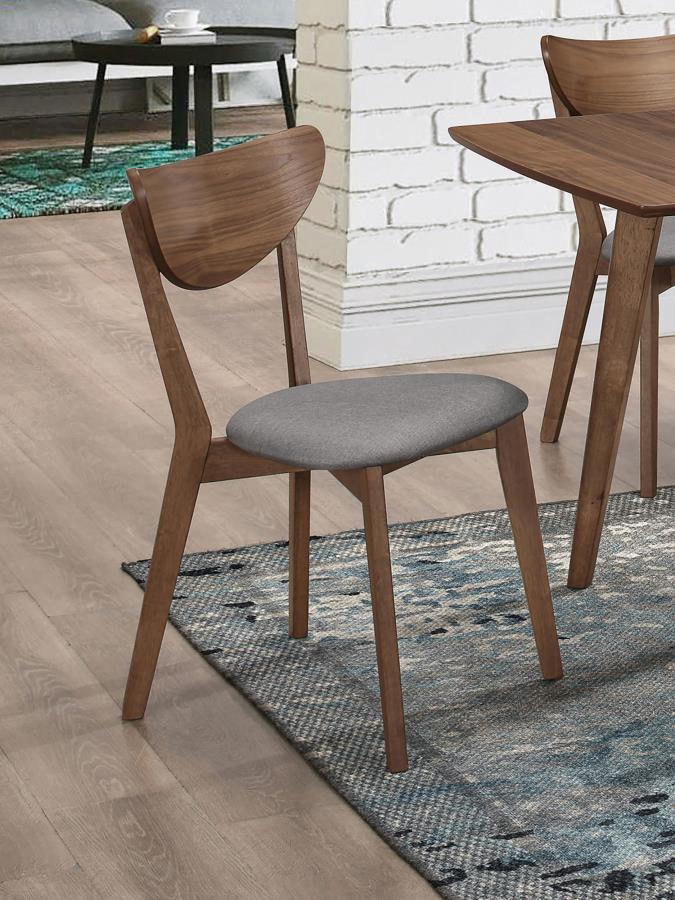 Alfredo Dining Side Chair Set of 2 - Gray Padded Seat, Natural Walnut Wood Frame, Retro 1960s Inspired, Danish Modern Angles, Comfortable Everyday Seating