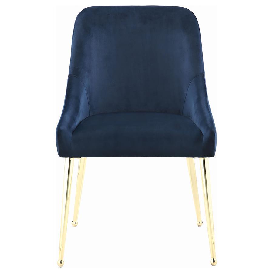 Mayette Upholstered Side Dining Chair Set of 2 – Blue Velvet with Geometric Metal Legs, Italian-Inspired Modern Design, Luxurious Dining Seating