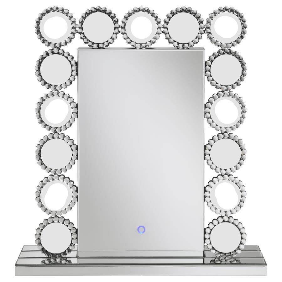 Aghes Vanity Mirror with Lighting – Silver Hollywood LED Table Mirror with 7 Bulbs, Sparkling Frame, Modern Dresser & Vanity Makeup Mirror