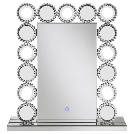 Aghes Vanity Mirror with Lighting – Silver Hollywood LED Table Mirror with 7 Bulbs, Sparkling Frame, Modern Dresser & Vanity Makeup Mirror