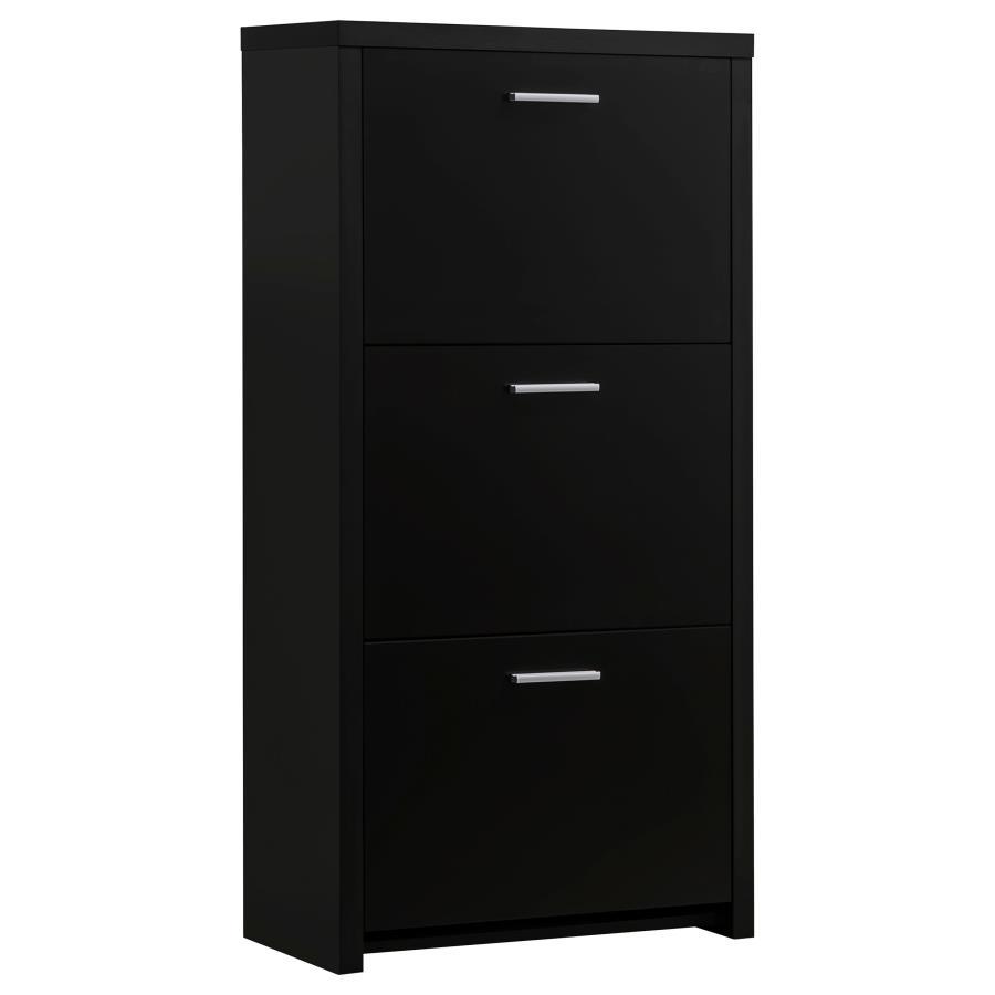 Vivian 3-Drawer Engineered Wood Shoe Cabinet with Flip-Down Compartments, Space-Saving Modern Design, and Black Finish with Chrome Handles
