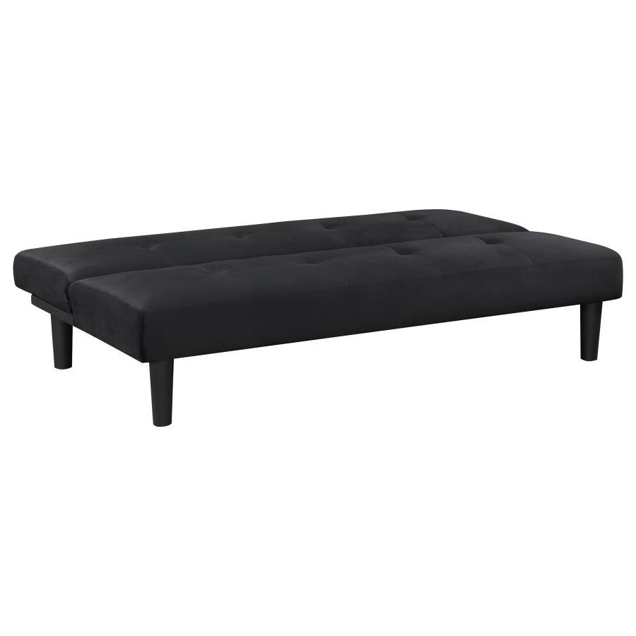 Stanford Upholstered Tufted Convertible Sofa Bed in Black – Compact Armless Sofa with Fold-Flat Guest Bed, Modern Living Room Furniture