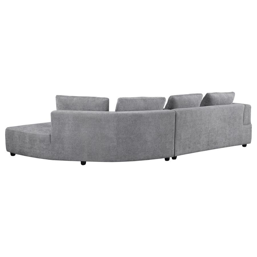 Toscano Upholstered Sectional Sofa – Modern Curved Design, Gray Fabric, Forest Green Accent Pillows, Compact Feet, Stylish Contemporary Living Room