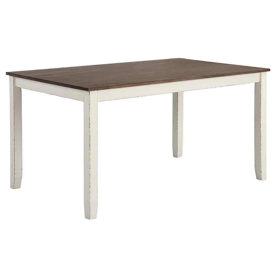 Fortress 7-Piece Rectangular Dining Set in Vintage Vanilla – Farmhouse Table with Chestnut Top & Six Cushioned Double-Cross Back Side Chairs