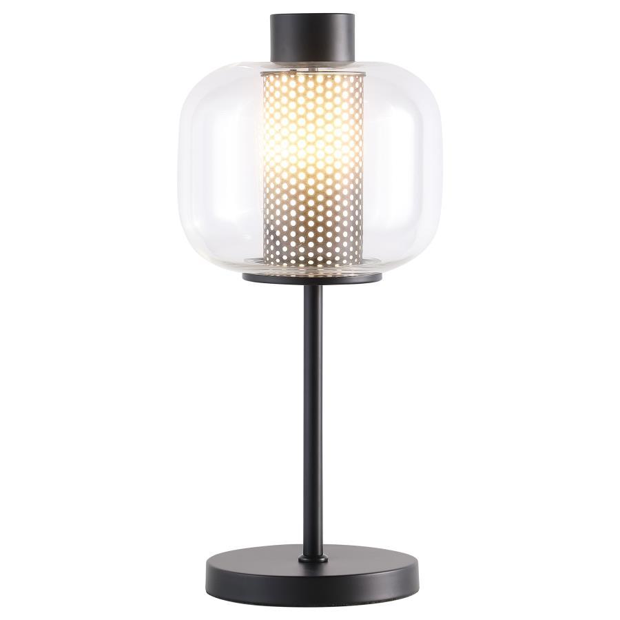 Ingrid Glass Shade Bedside Table Lamp in Black – Modern Industrial Design with Clear Glass Shade and LED Bulb for Bedroom or Living Room Lighting