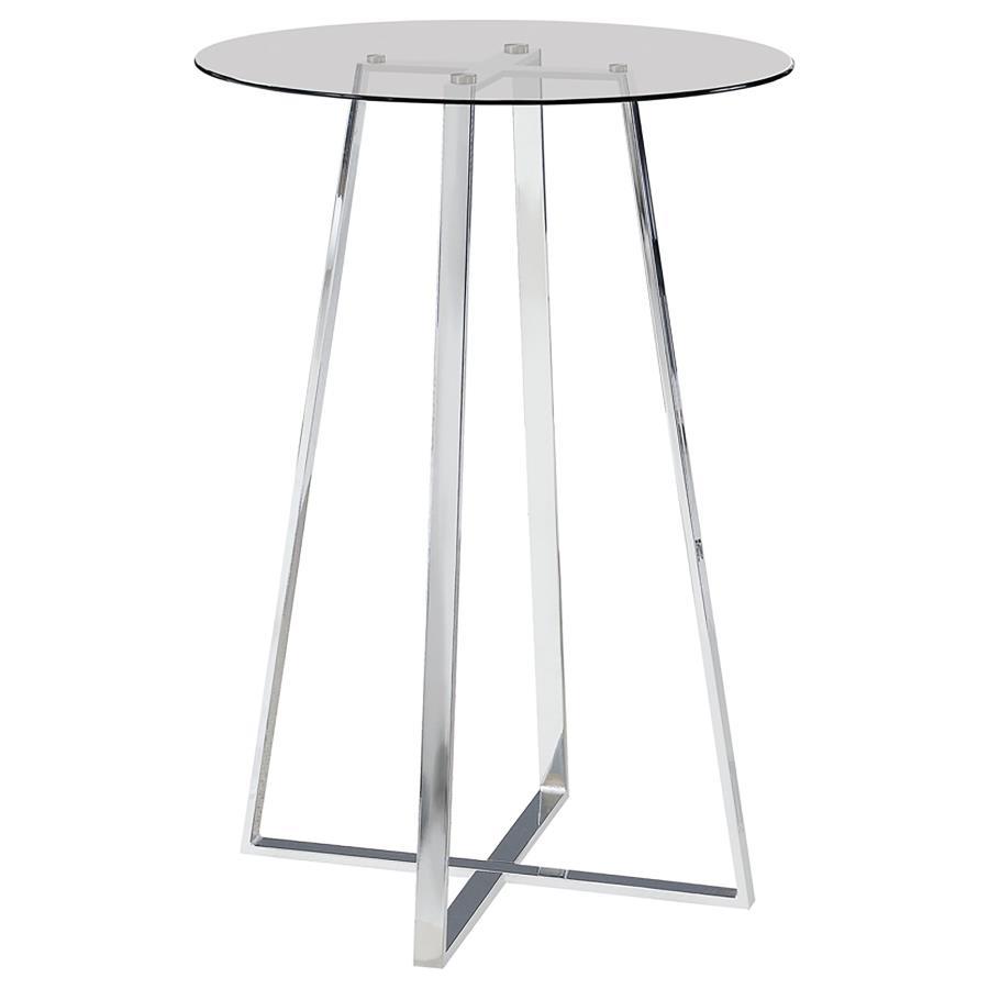 Zanella Round Glass Top Bistro Bar Table in Chrome – Modern Compact Table with Tempered Glass Surface, Sleek Tapered Design for Kitchen or Dining